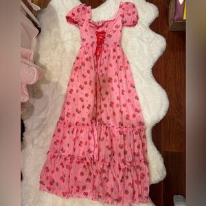 NWOT Dolls Kill x Strawberry Shortcake It's a Berry World Pink Maxi Dress